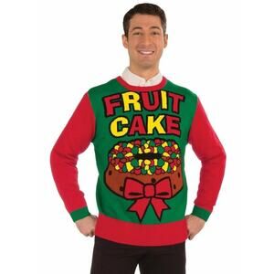Forum Novelties Unisex Adult Fruit Cake Ugly Christmas Sweater Red Green Sz. 2XL